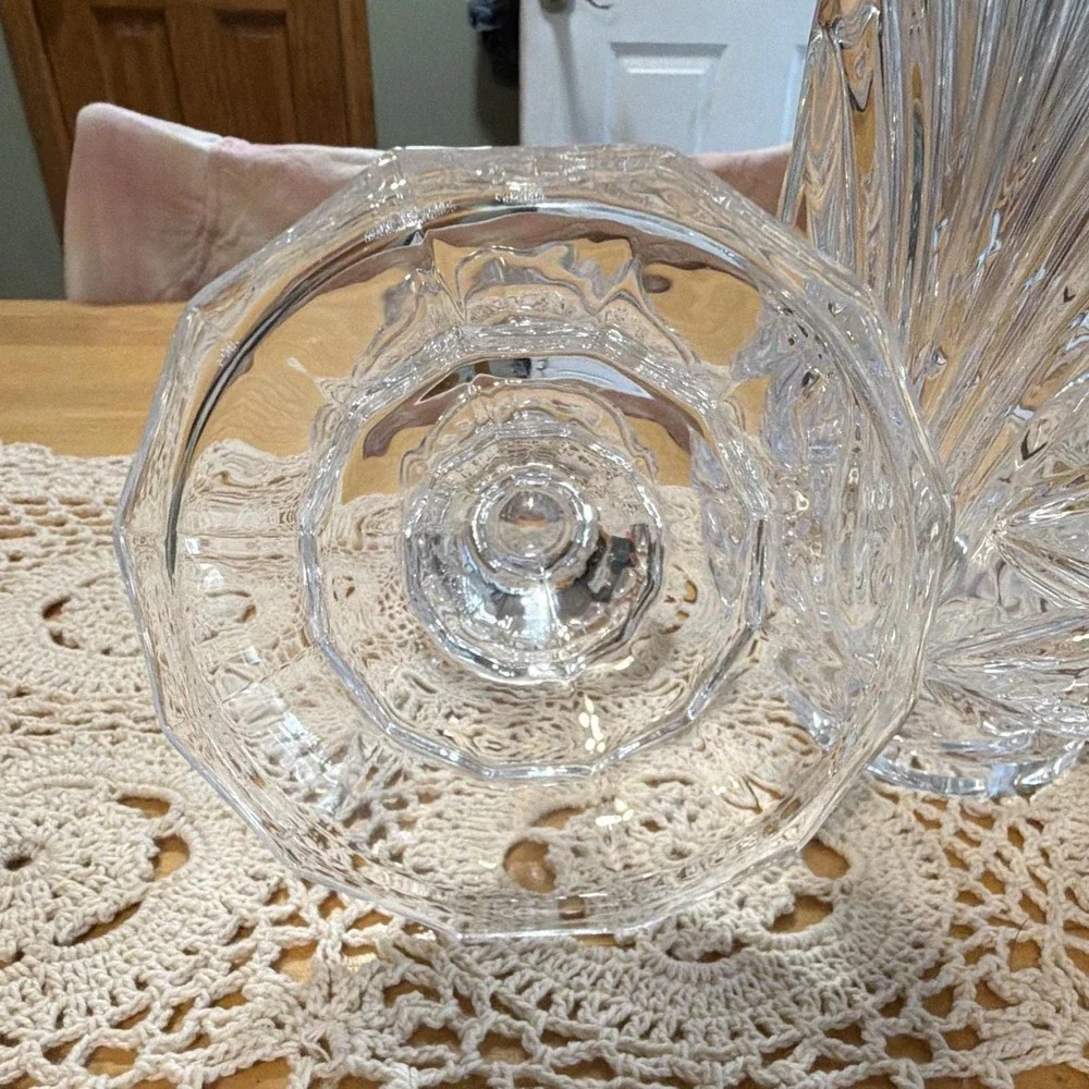 Crystal Hurricane Candle Holder 2 Piece Pedestal Base Cut Glass Centerpiece